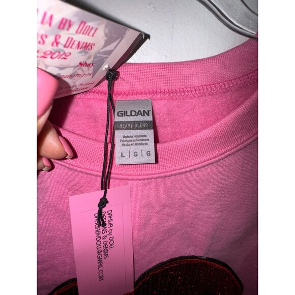 Sequin Lips Pink Cropped Sweatshirt Custom Made Size Large Y2K Sexy - Picture 4 of 6